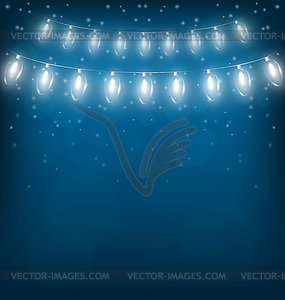 White Christmas lights on blue - vector clipart