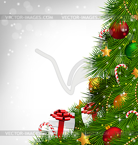 Рождественская елка с украшениями на оттенках серого - векторизованное изображение клипарта