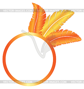 Orange blank frame ring with feathers - vector EPS clipart