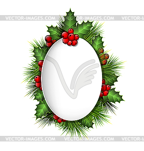 Frame with holly and pine on grayscale - vector image