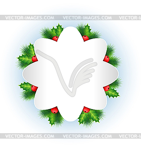 Grayscale frame with holly sprigs and pine - vector image