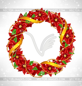 Christmas wreath with poinsettia on grayscale - vector clipart