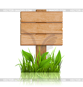 Wooden Signpost with Grass and Reflection - stock vector clipart