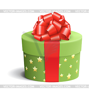 Green Celebration Gift Box with Red Bow - vector clipart