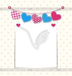 Paper frame with stitched hearts buntings garlands - vector image