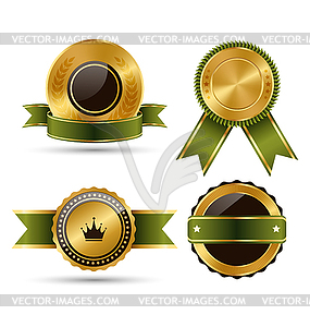 Golden Green Black Premium Quality Best Labels - vector clip art