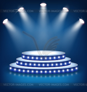 Illuminated Festive Stage Podium with Lamps on Blue - vector clip art