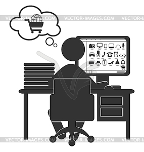 Flat computer icon with shopping site - vector image