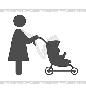 Mother with baby stroller pictogram flat icon - royalty-free vector image