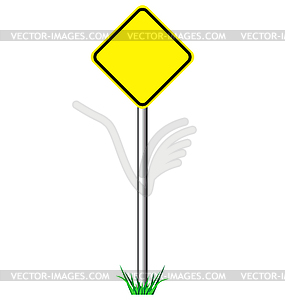 Yellow warning information road signs with grass - vector image