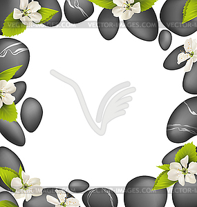 Spa stones with cherry white flowers like frame - vector clip art