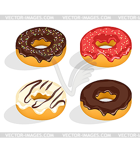 Four donuts with glazed - vector image