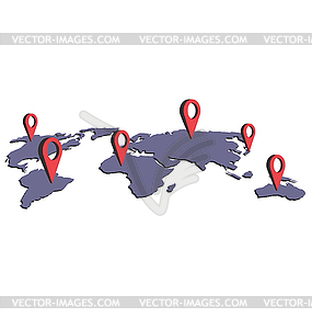 Карта мира с контактами - изображение в векторном формате