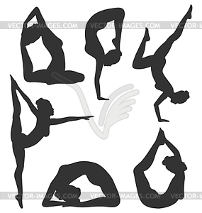 Woman in Yoga Poses Asanas Set Black - vector image