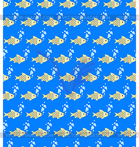 Seamless sea pattern. Yellow fish and light blue - vector clip art