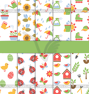 Set of 10 seamless patterns of spring - vector image