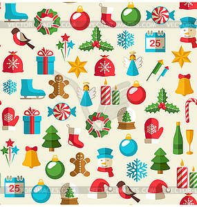 Бесшовные шаблон с Зимний рождественских Flat Icons Ø - векторное изображение