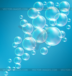 Transparent Soap Bubbles like Frame on Blue - vector clip art