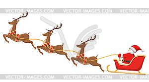 Santa on Sleigh and His Reindeers - vector clip art