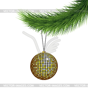 Golden Christmas ball on pine branch - vector clipart