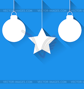 Christmas balls and star with effect of long shadow - vector image