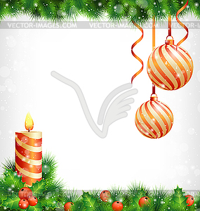 Рождественская свеча с Холли, сосны и Рождество - векторный клипарт EPS