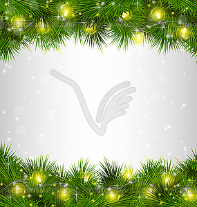 Yellow Christmas lights on pine branches on - vector clipart