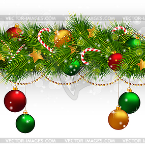 Green Christmas tree with adornments on grayscale - vector clipart