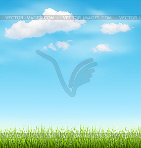 Green Grass Lawn with Clouds on Blue Sky - vector image