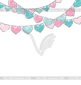 Hand-drawn hearts buntings garlands in pastel colors - vector clip art