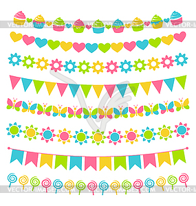 Set of multicolored flat buntings garlands flags - vector clip art