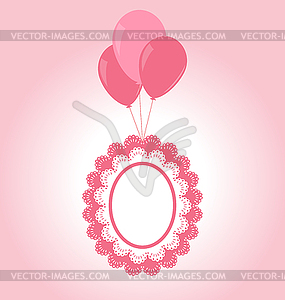 Lace pink baby frame on air balls - vector image