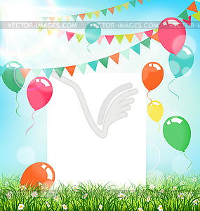 Celebration background with frame buntings air ball - vector image