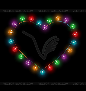 Multicolored glassy lights like heart frame on black - vector clip art