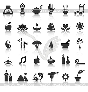 Spa yoga zen flat icons with reflection - vector clipart