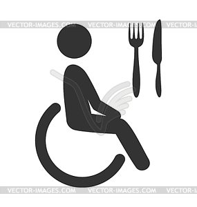 Disability man pictogram flat icon cafe - vector image