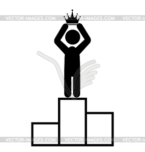 Winner People Man First Place with Crown Flat - vector clipart