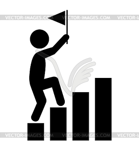 People Man with Flag on Diagram Flat Icons Pictogram - vector clip art