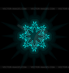 Self-illuminated cyan snowflake on black - vector clip art