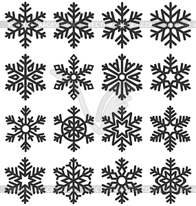 Black Flat Simple Traditional Classic Snowflakes - vector image