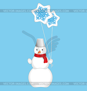 Snowman with balloons - vector image