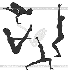 Woman in Yoga Poses Asanas Set Black - vector clip art