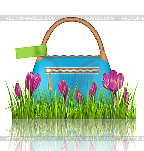 Blue woman spring bag with crocuses flowers and - royalty-free vector image