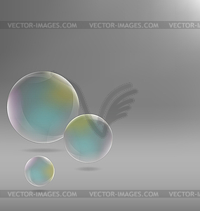 Three transparent soap bubbles with shadows on - vector clip art