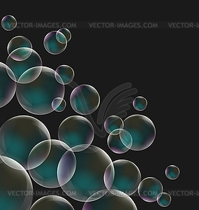 Transparent soap bubbles on black - vector clipart