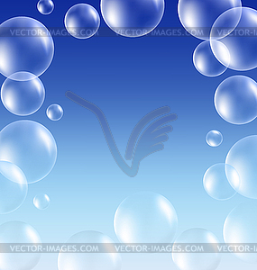 Прозрачный мыльные пузыри, как кадр на синем - клипарт в формате EPS