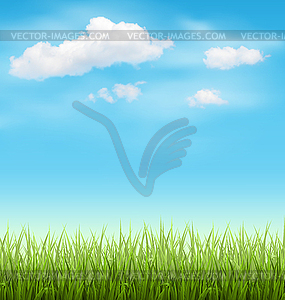 Green Grass Lawn with Clouds on Blue Sky - vector clip art