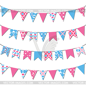 Set of multicolored flat buntings garlands with - vector clip art