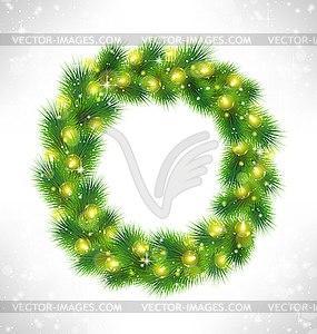 Christmas wreath with yellow glassy led Christmas - vector image