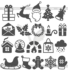 Set of Christmas Winter Flat Black Icons - vector clip art